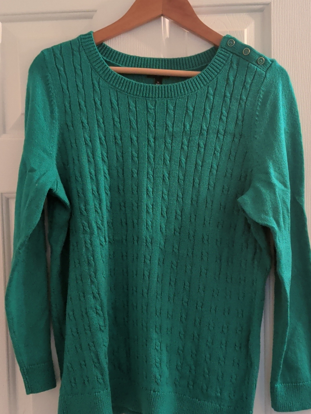 Talbots Cable Knit Button Shoulder Sweater Green 1X Like New